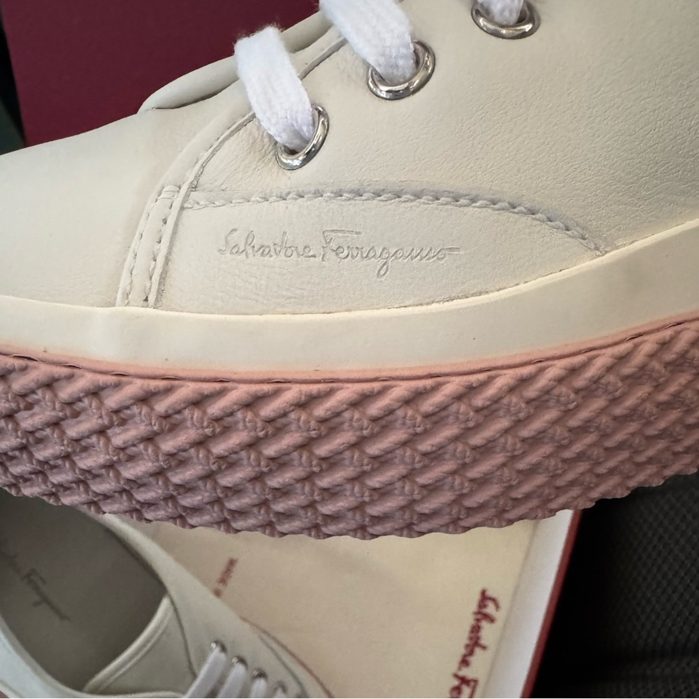 Salvatore Ferragamo White and Pink Sneakers Minimalist Design